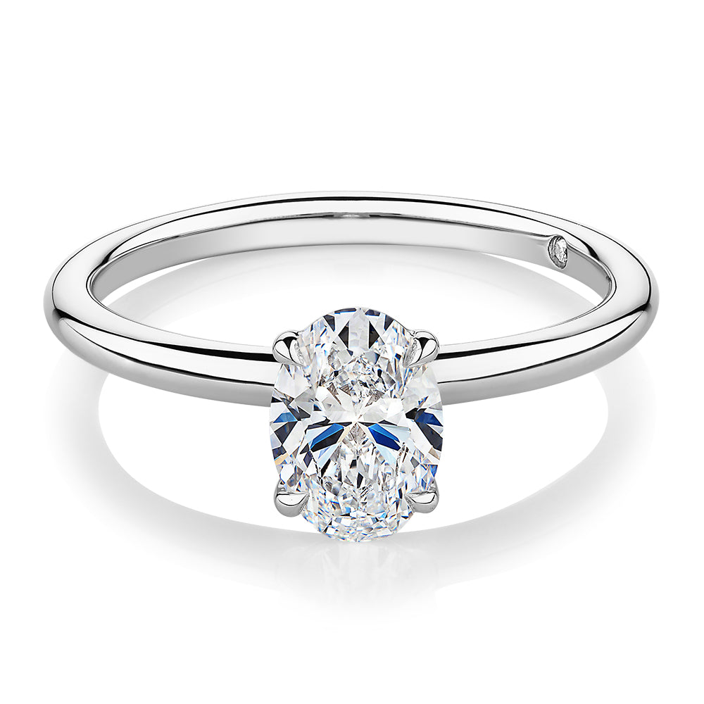 Signature Simulant Diamond 1.00 carat* oval solitaire engagement ring in 10 carat white gold