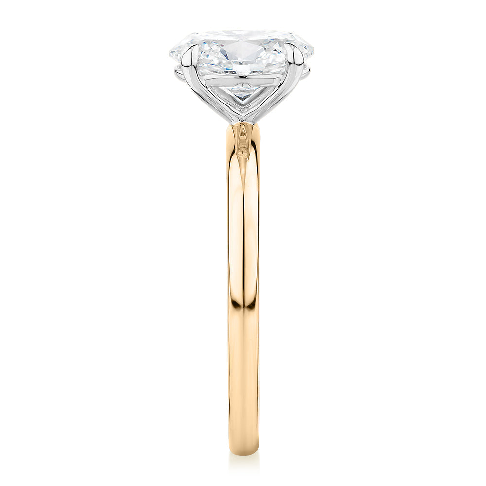 Premium Certified Lab-Grown Diamond, 1.50 carat oval solitaire engagement ring in 14 carat yellow an
