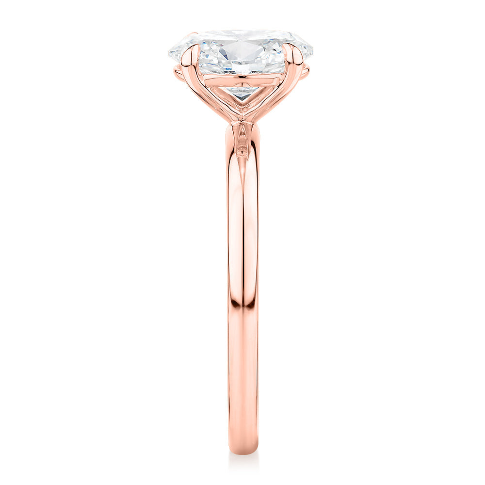 Premium Certified Laboratory Created Diamond, 1.50 carat oval solitaire engagement ring in 18 carat rose gold