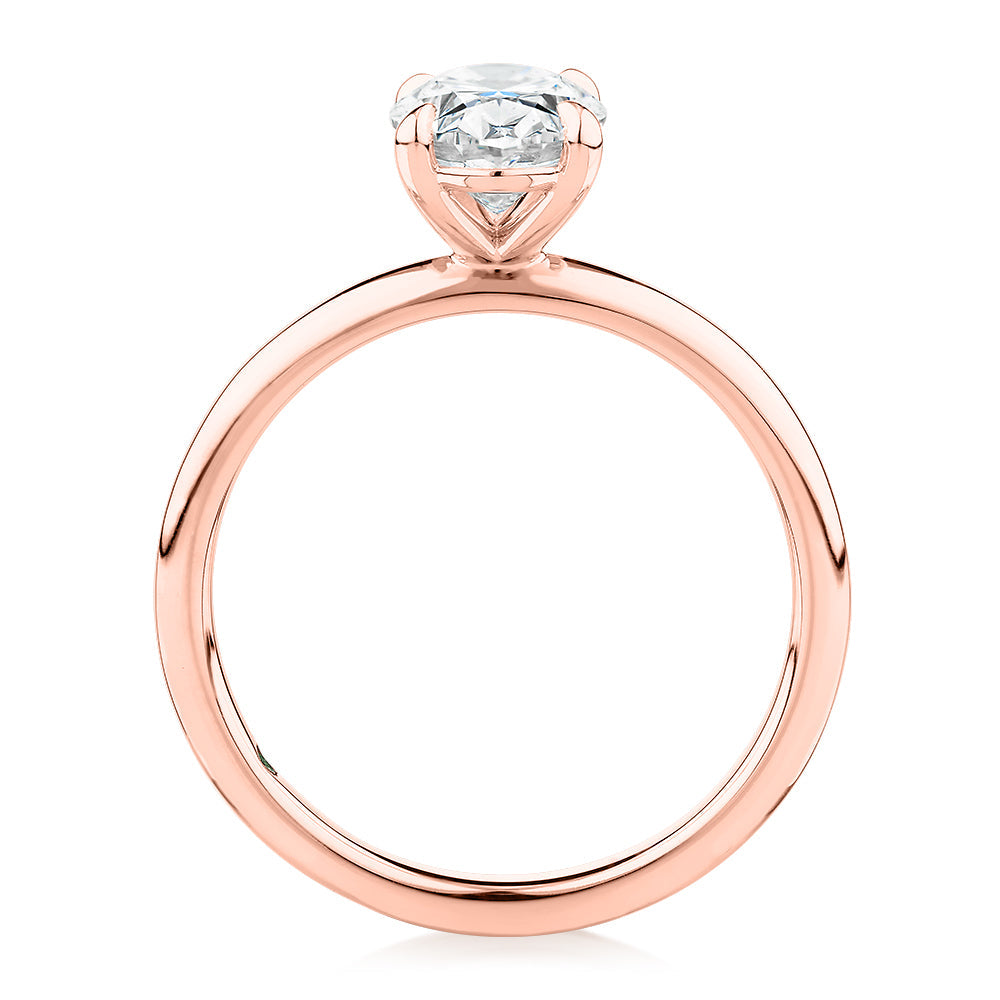 Premium Certified Laboratory Created Diamond, 1.50 carat oval solitaire engagement ring in 18 carat rose gold