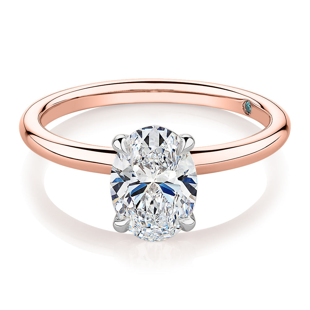 Premium Certified Lab-Grown Diamond, 1.50 carat oval solitaire engagement ring in 14 carat rose and white gold