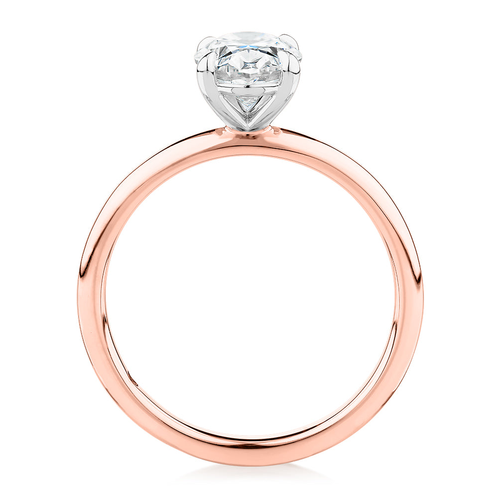 Signature Simulant Diamond 1.50 carat* oval solitaire engagement ring in 10 carat rose and white gold