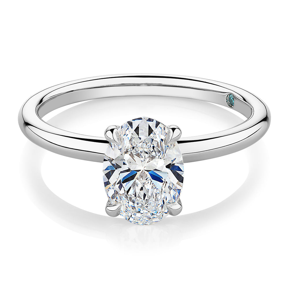 Premium Certified Lab-Grown Diamond, 1.50 carat oval solitaire engagement ring in 18 carat white gold