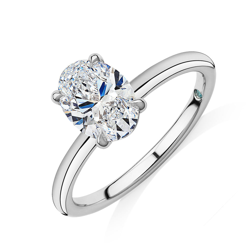 Premium Certified Lab-Grown Diamond, 1.50 carat oval solitaire engagement ring in 18 carat white gold