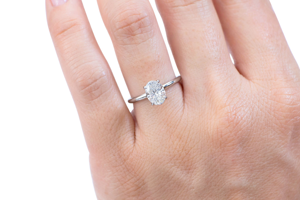 Premium Certified Lab-Grown Diamond, 1.50 carat oval solitaire engagement ring in 18 carat white gold
