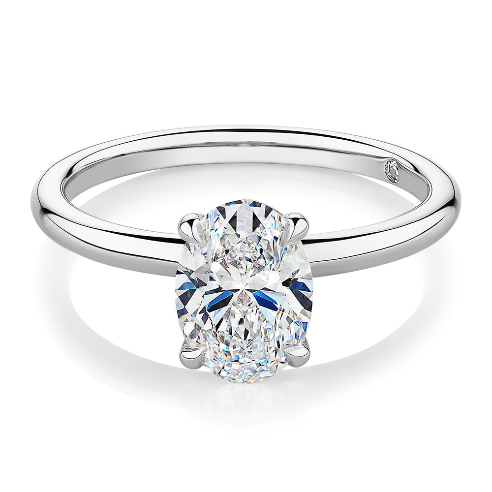 Signature Simulant Diamond 1.50 carat* oval solitaire engagement ring in 10 carat white gold