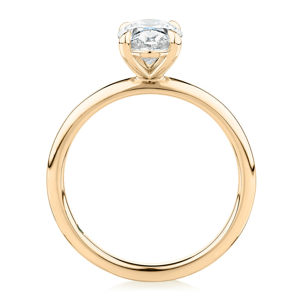 Premium Certified Lab-Grown Diamond, 1.50 carat oval solitaire engagement ring in 14 carat yellow gold
