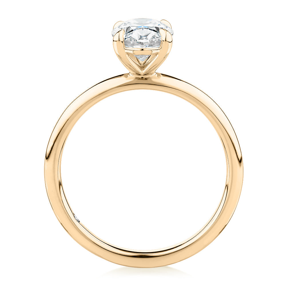 Signature Simulant Diamond 1.50 carat* oval solitaire engagement ring in 10 carat yellow gold