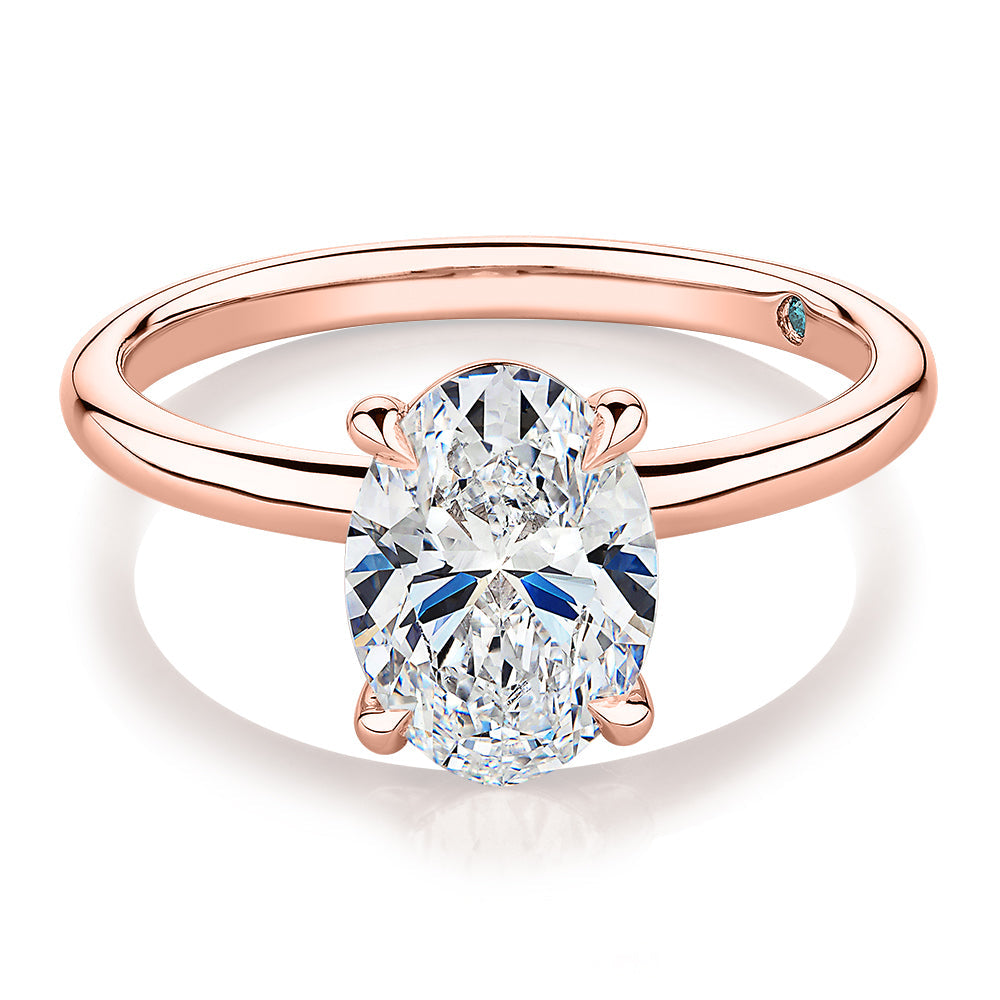 Premium Certified Lab-Grown Diamond, 2.00 carat oval solitaire engagement ring in 14 carat rose gold