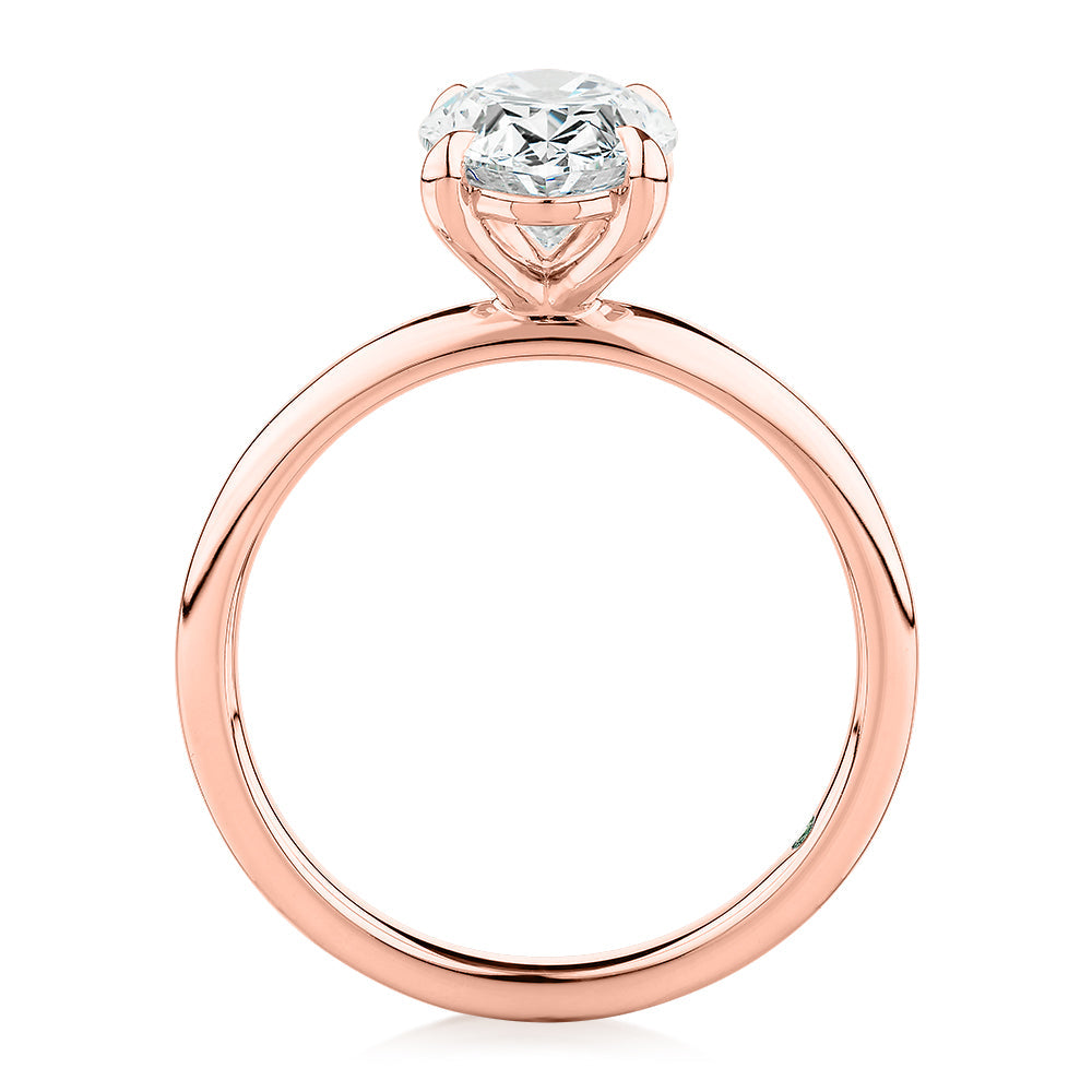 Premium Certified Lab-Grown Diamond, 2.00 carat oval solitaire engagement ring in 14 carat rose gold