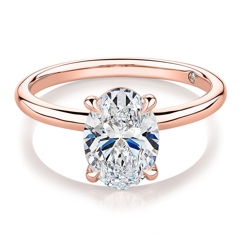Signature Simulant Diamond 2.00 carat* oval solitaire engagement ring in 10 carat rose gold