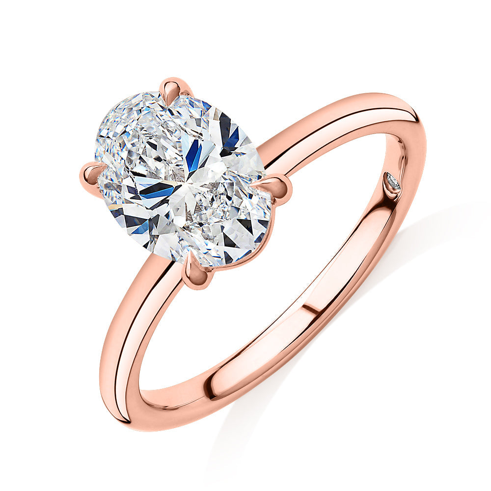 Signature Simulant Diamond 2.00 carat* oval solitaire engagement ring in 10 carat rose gold