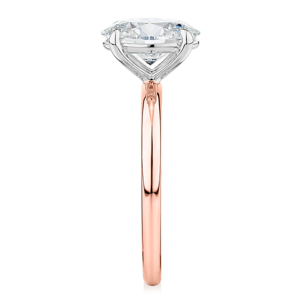 Premium Certified Laboratory Created Diamond, 2.00 carat oval solitaire engagement ring in 18 carat rose and white gold