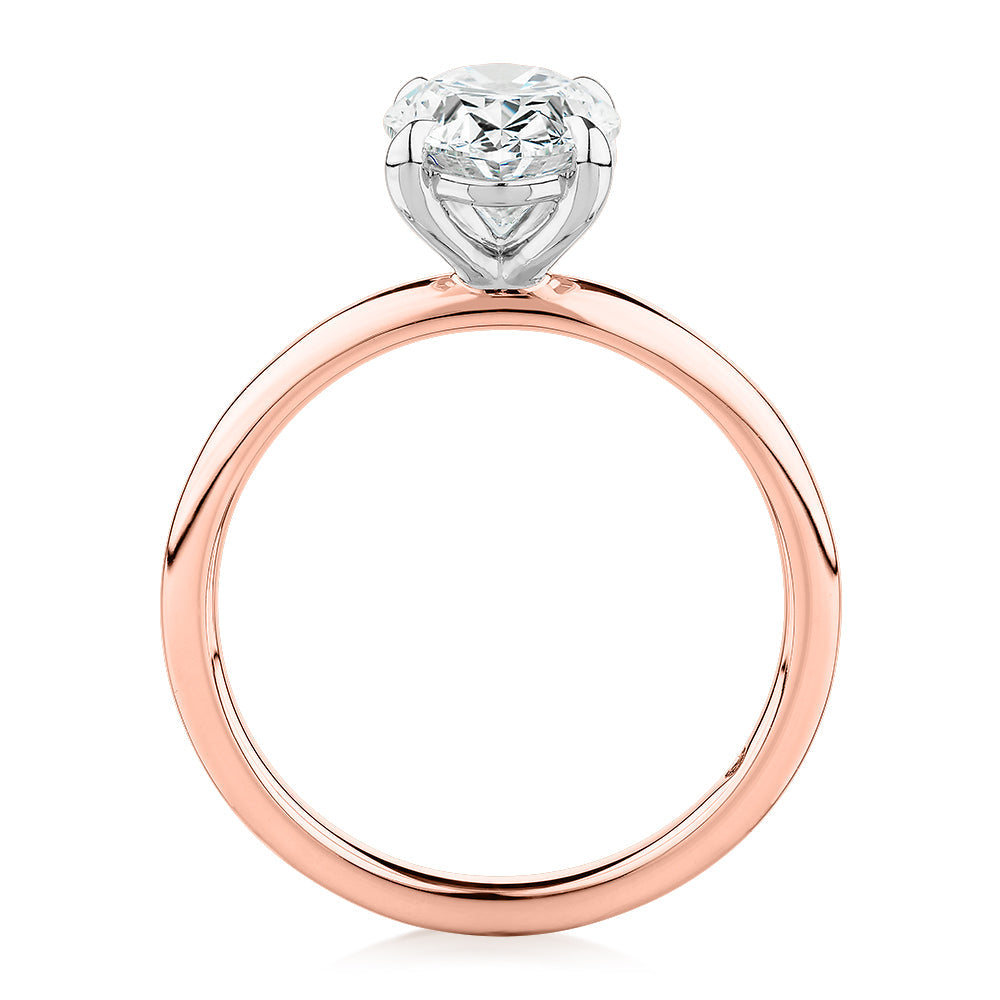 Signature Simulant Diamond 2.00 carat* oval solitaire engagement ring in 10 carat rose and white gold