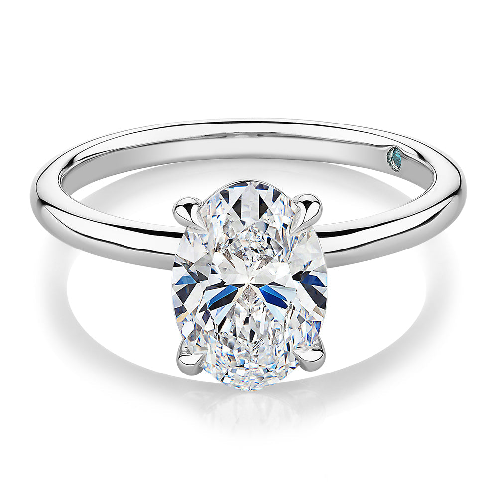 Premium Certified Lab-Grown Diamond, 2.00 carat oval solitaire engagement ring in platinum