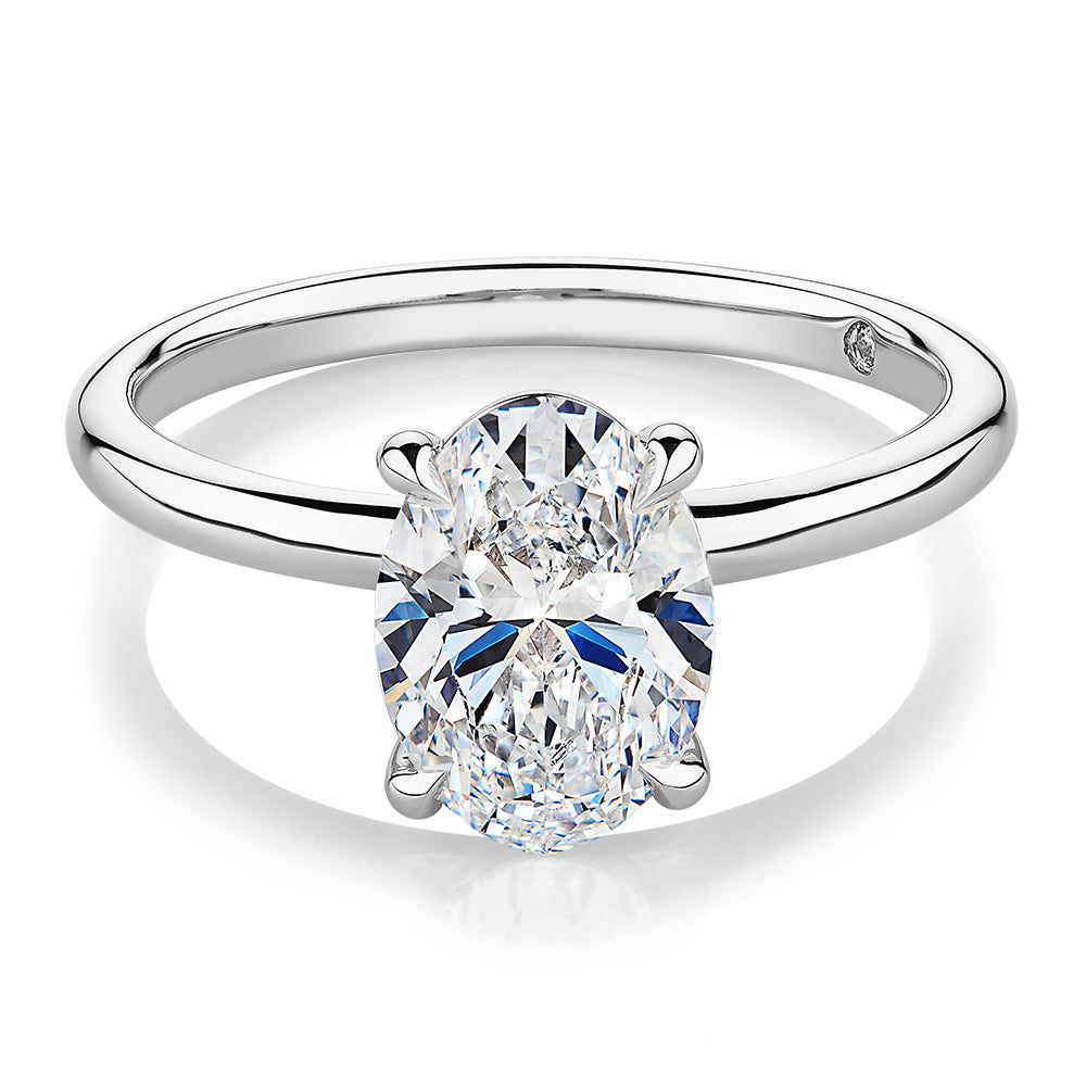 Signature Simulant Diamond 2.00 carat* oval solitaire engagement ring in 10 carat white gold