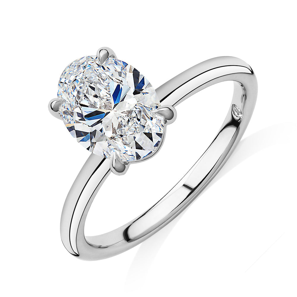 Signature Simulant Diamond 2.00 carat* oval solitaire engagement ring in 10 carat white gold