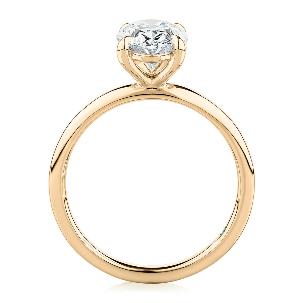 Premium Certified Lab-Grown Diamond, 2.00 carat oval solitaire engagement ring in 14 carat yellow gold