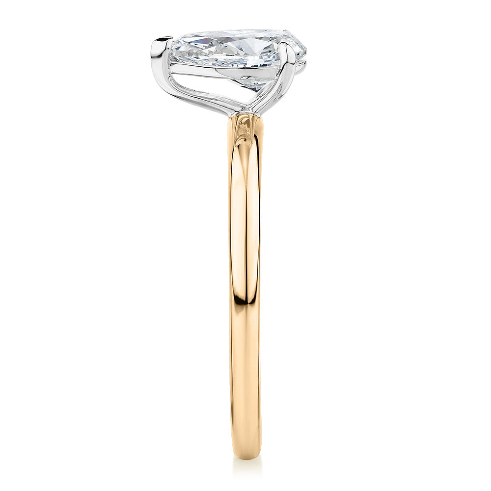 Signature Simulant Diamond 1.00 carat* pear solitaire engagement ring in 10 carat yellow and white gold