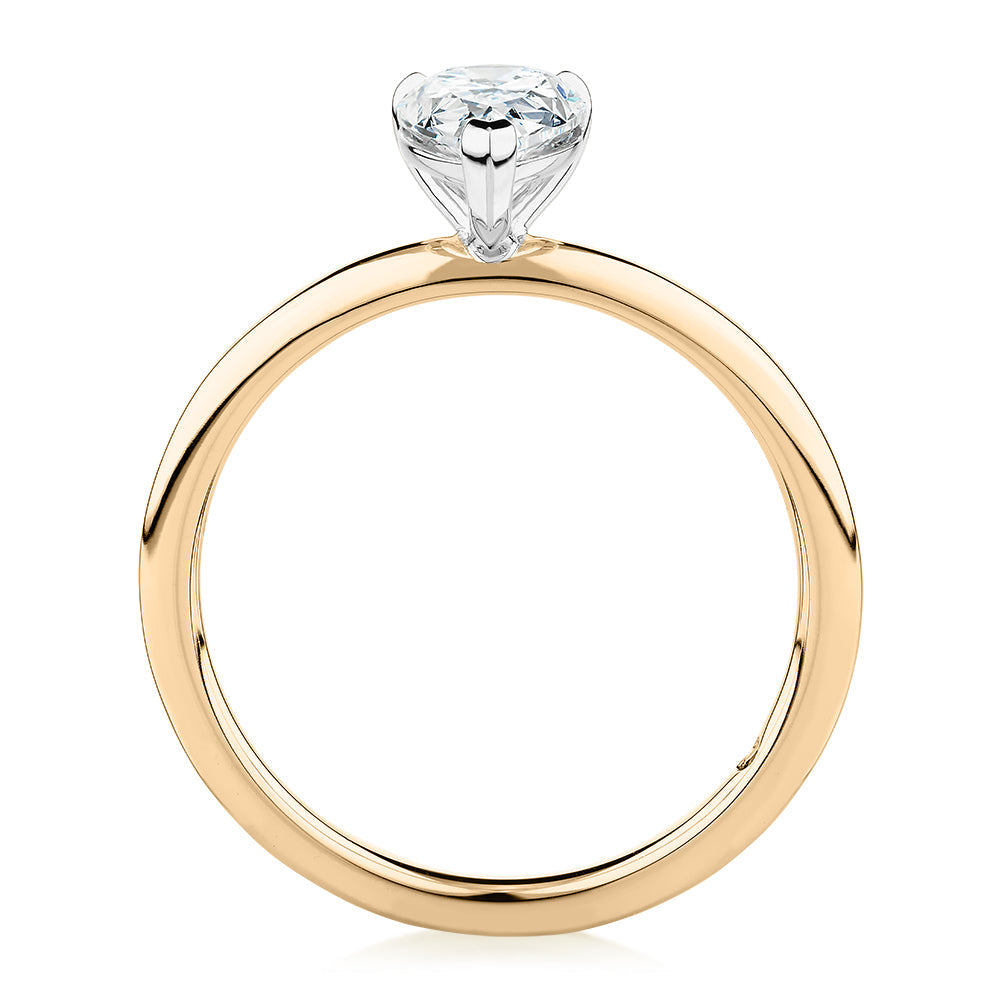Signature Simulant Diamond 1.00 carat* pear solitaire engagement ring in 10 carat yellow and white gold
