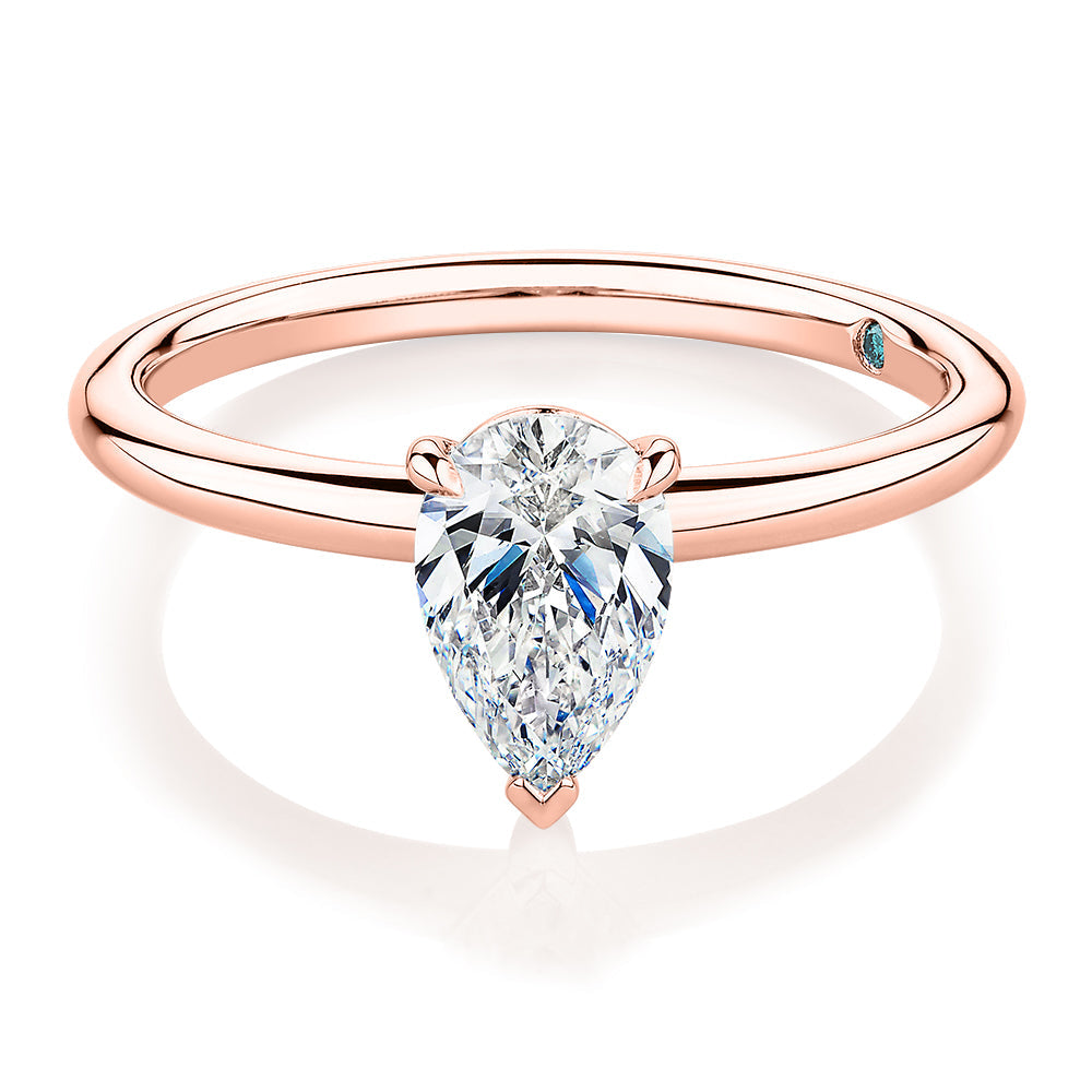 Premium Certified Lab-Grown Diamond, 1.00 carat pear solitaire engagement ring in 14 carat rose gold
