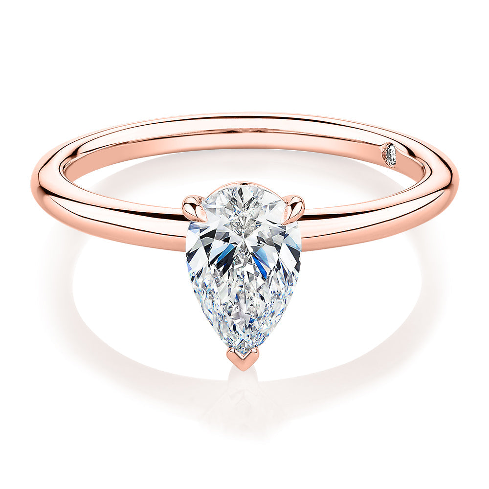 Signature Simulant Diamond 1.00 carat* pear solitaire engagement ring in 10 carat rose gold