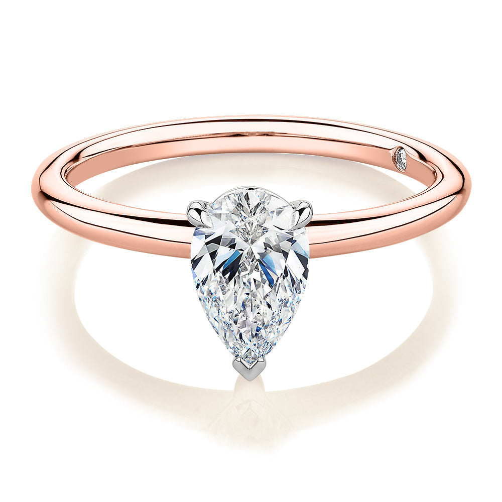 Signature Simulant Diamond 1.00 carat* pear solitaire engagement ring in 10 carat rose and white gold