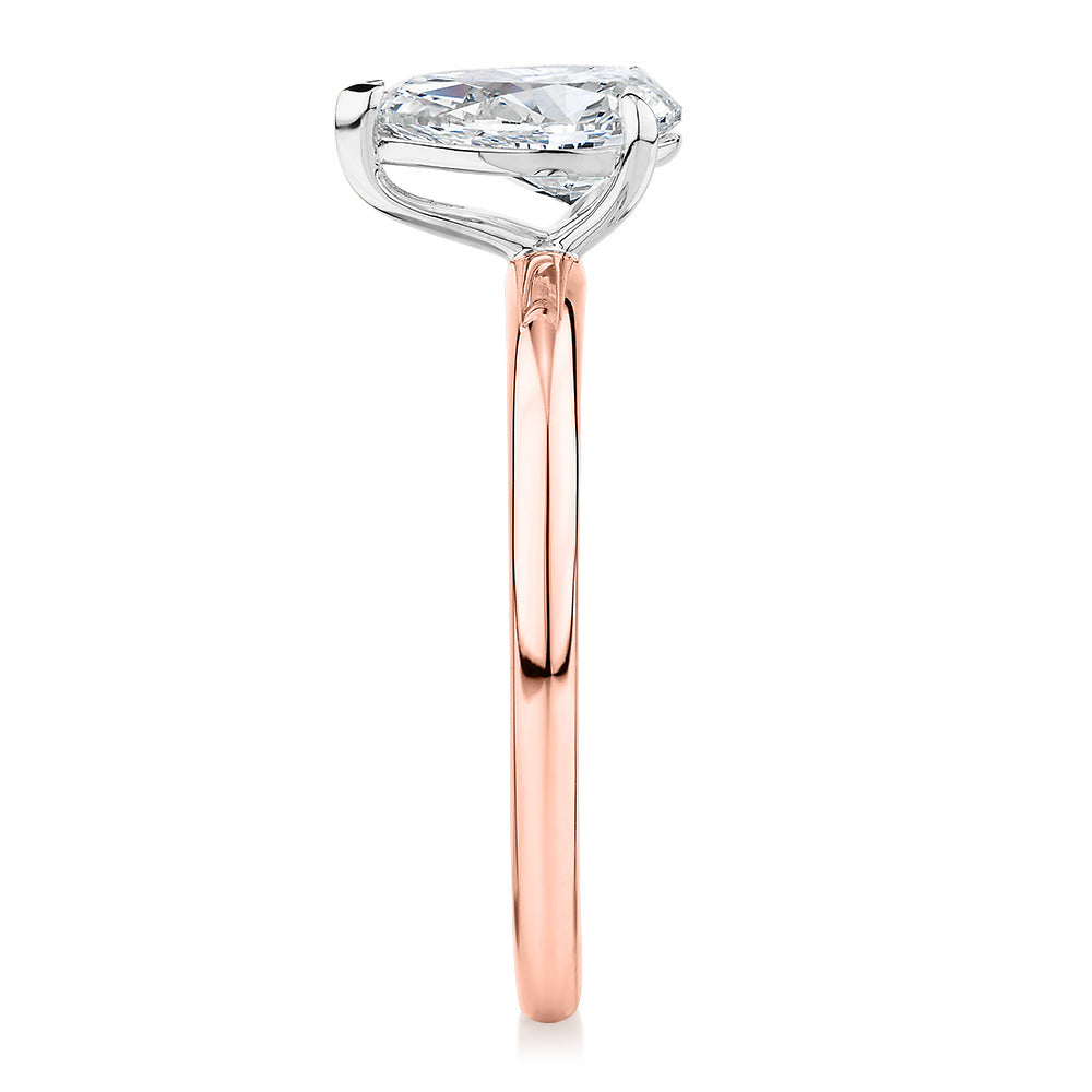 Signature Simulant Diamond 1.00 carat* pear solitaire engagement ring in 10 carat rose and white gold