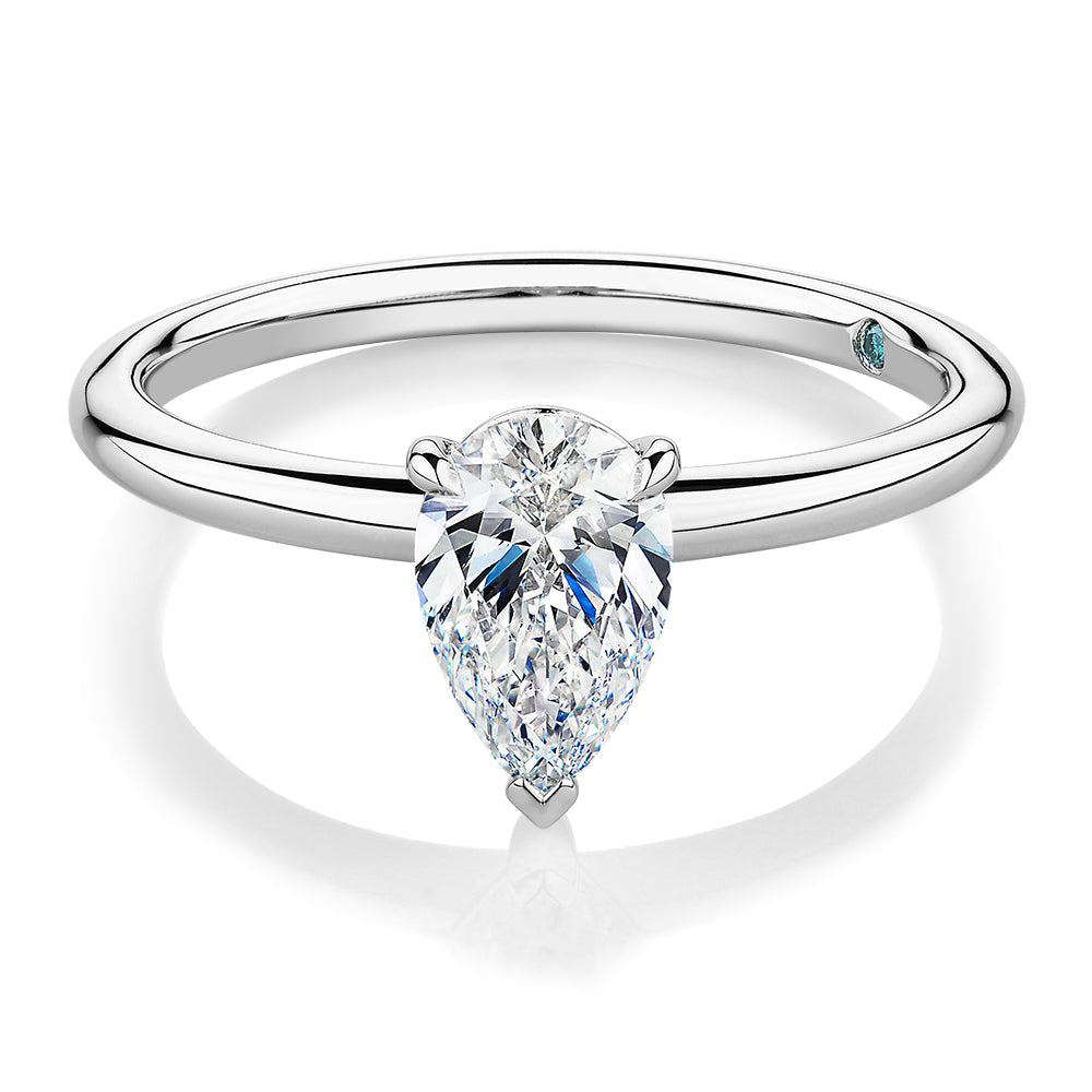 Premium Certified Lab-Grown Diamond, 1.00 carat pear solitaire engagement ring in 14 carat white gold