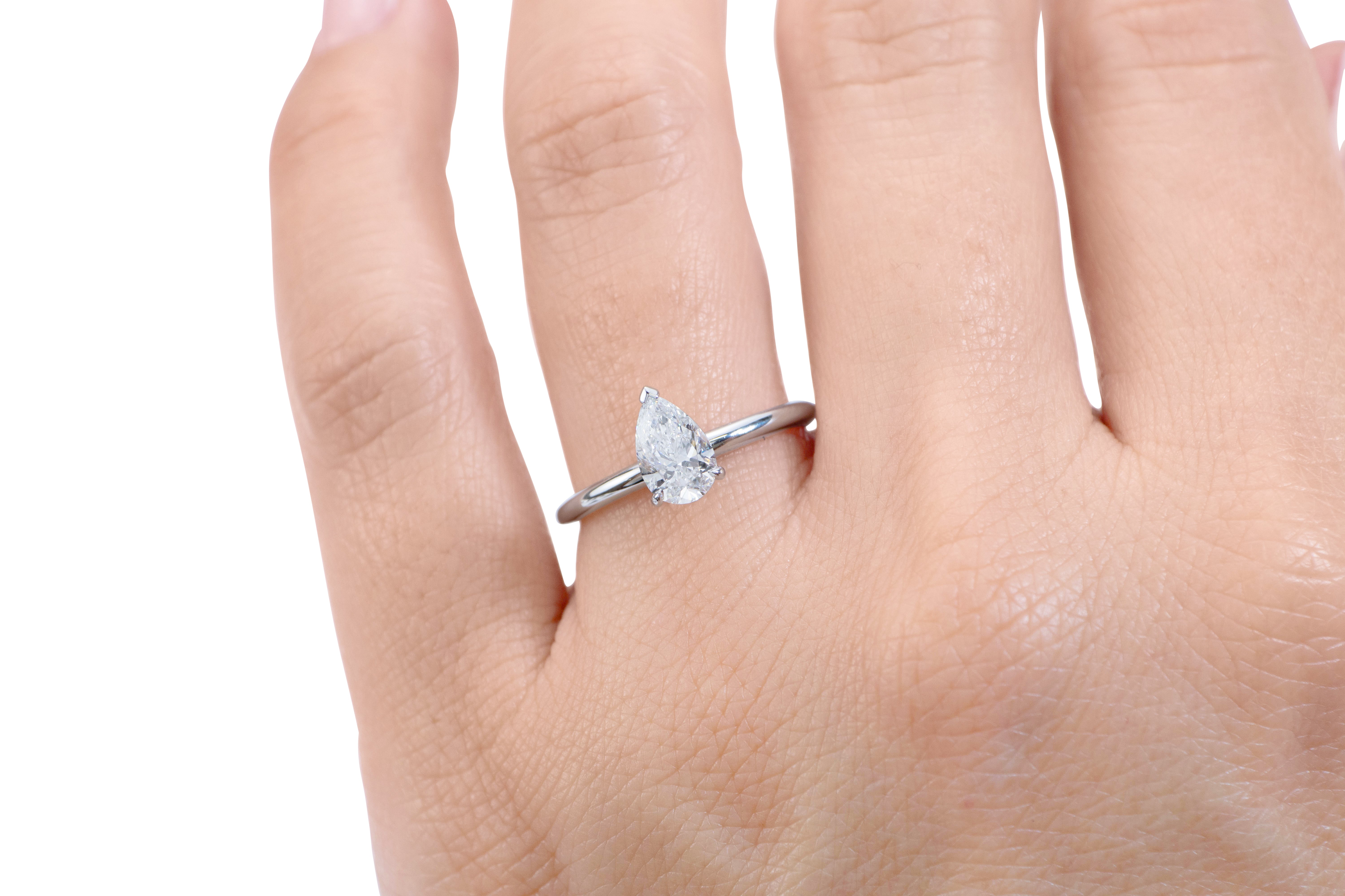 Signature Simulant Diamond 1.00 carat* pear solitaire engagement ring in 10 carat yellow gold