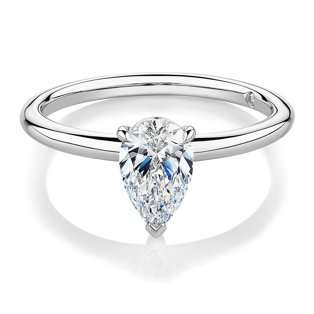 Signature Simulant Diamond 1.00 carat* pear solitaire engagement ring in 10 carat white gold