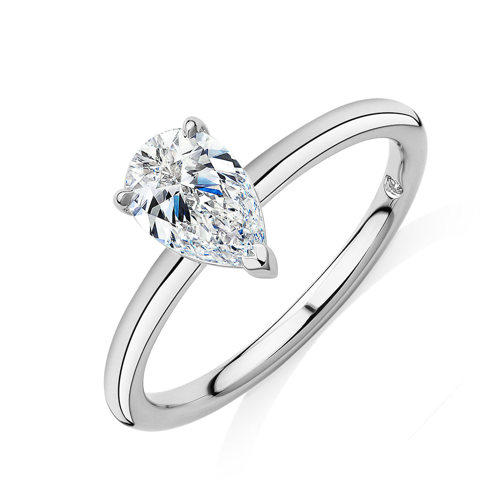 Signature Simulant Diamond 1.00 carat* pear solitaire engagement ring in 10 carat white gold