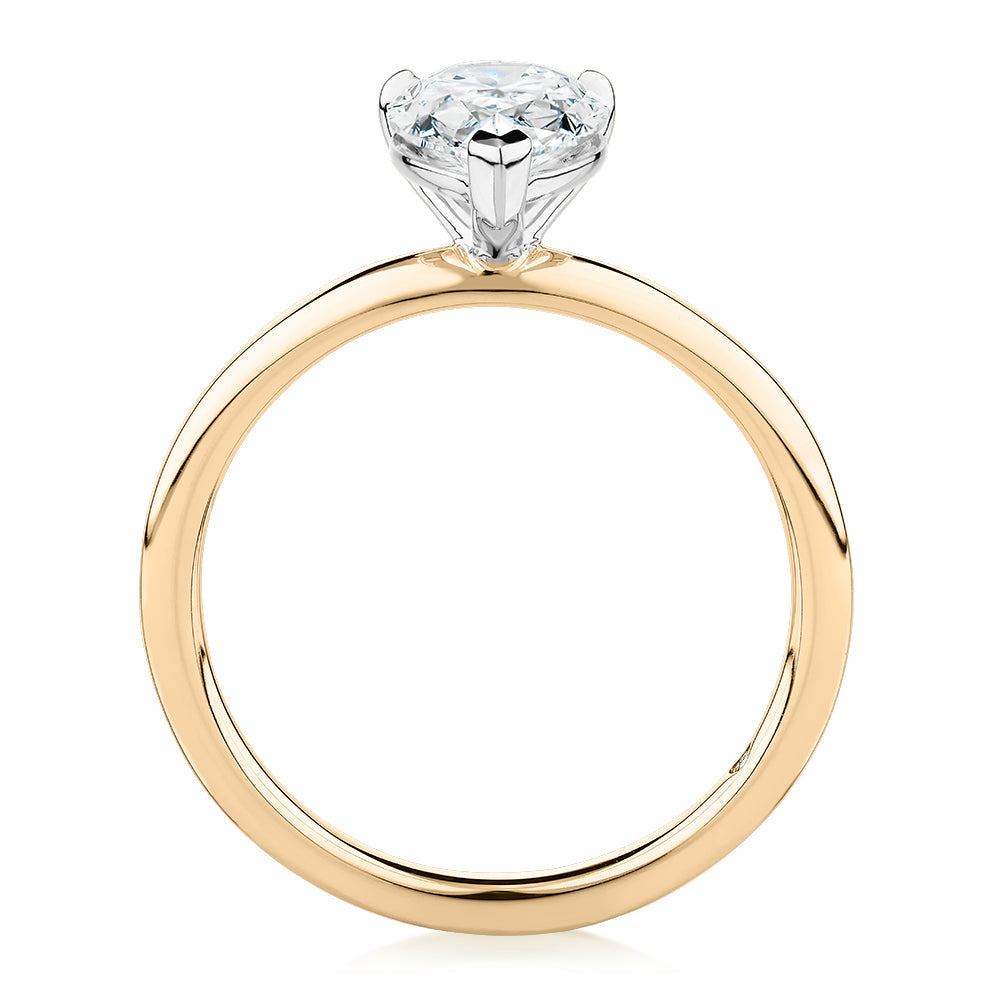 Signature Simulant Diamond 1.50 carat* pear solitaire engagement ring in 10 carat yellow and white gold