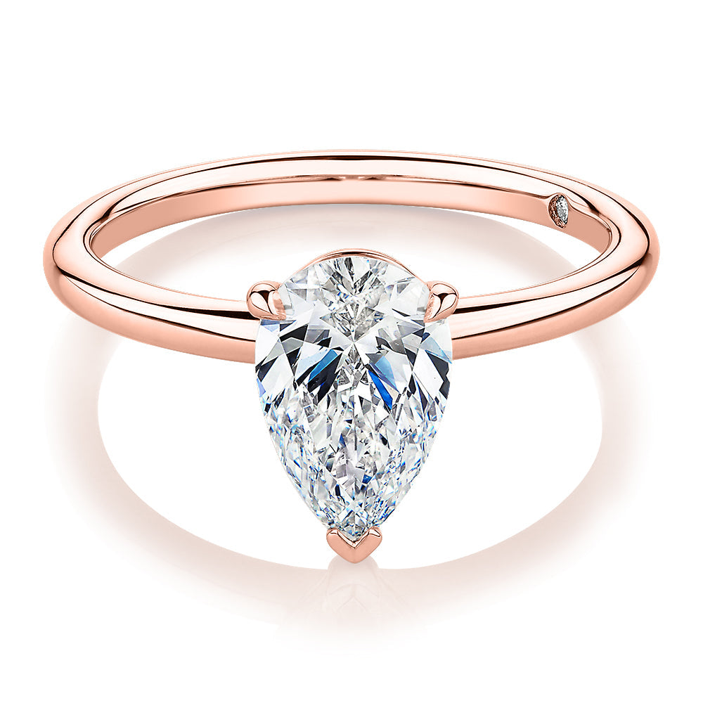 Signature Simulant Diamond 1.50 carat* pear solitaire engagement ring in 10 carat rose gold