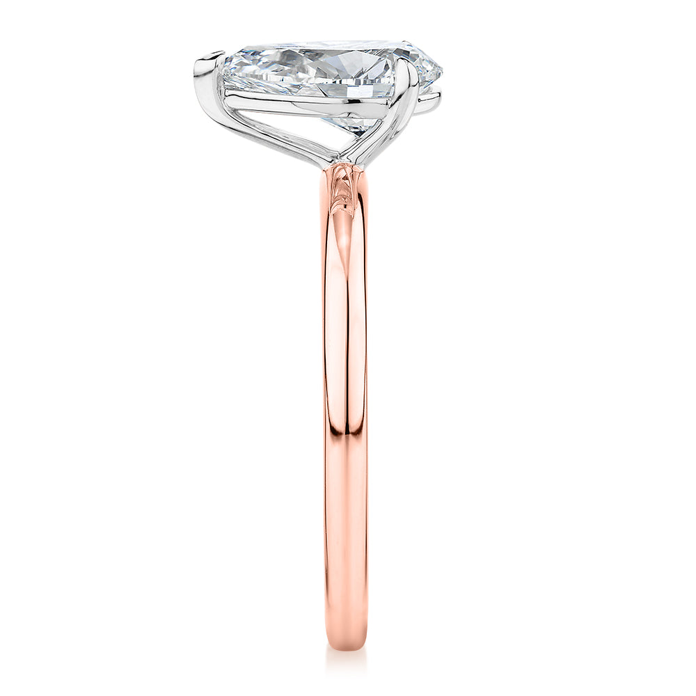 Premium Certified Lab-Grown Diamond, 1.50 carat pear solitaire engagement ring in 14 carat rose and white gold