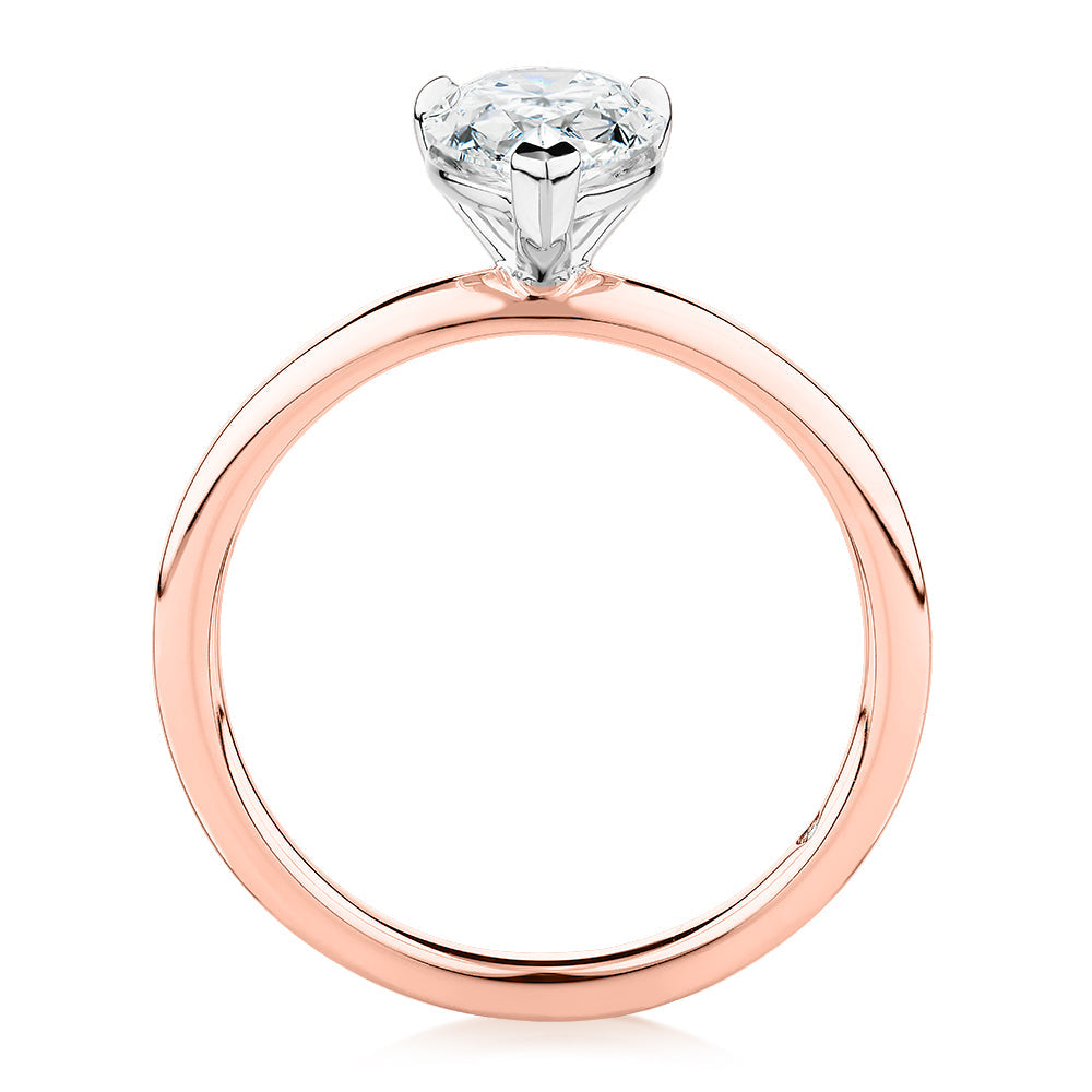 Signature Simulant Diamond 1.50 carat* pear solitaire engagement ring in 10 carat rose and white gold