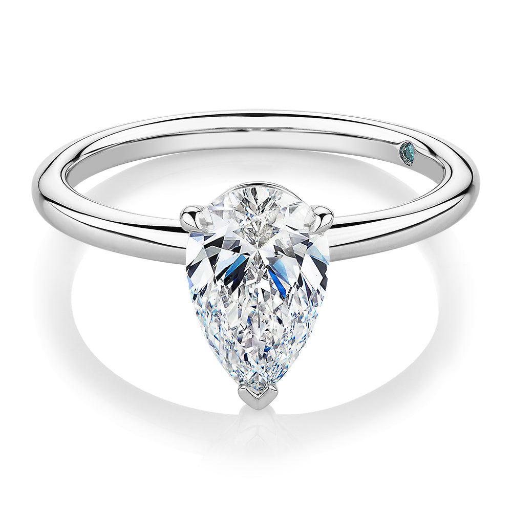 Premium Certified Lab-Grown Diamond, 1.50 carat pear solitaire engagement ring in 18 carat white gold