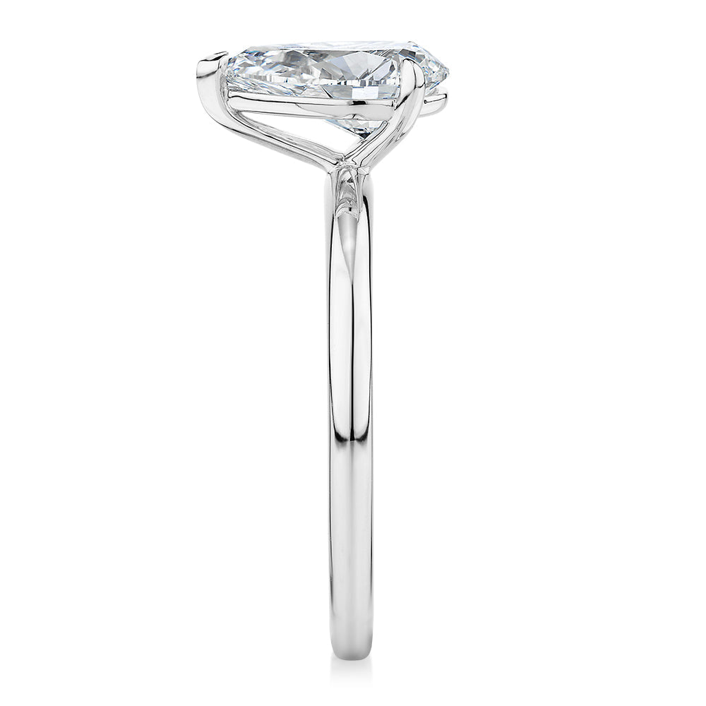 Premium Certified Lab-Grown Diamond, 1.50 carat pear solitaire engagement ring in 18 carat white gold