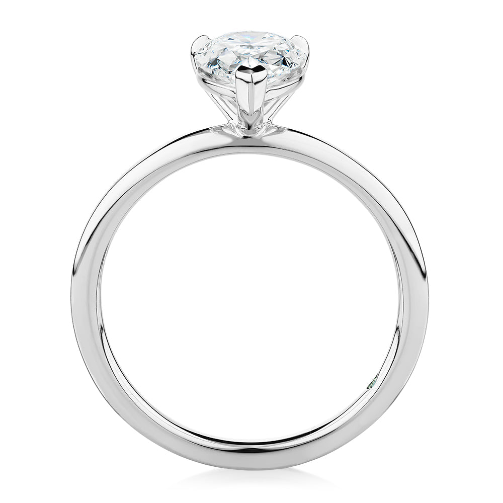 Premium Certified Lab-Grown Diamond, 1.50 carat pear solitaire engagement ring in 18 carat white gold