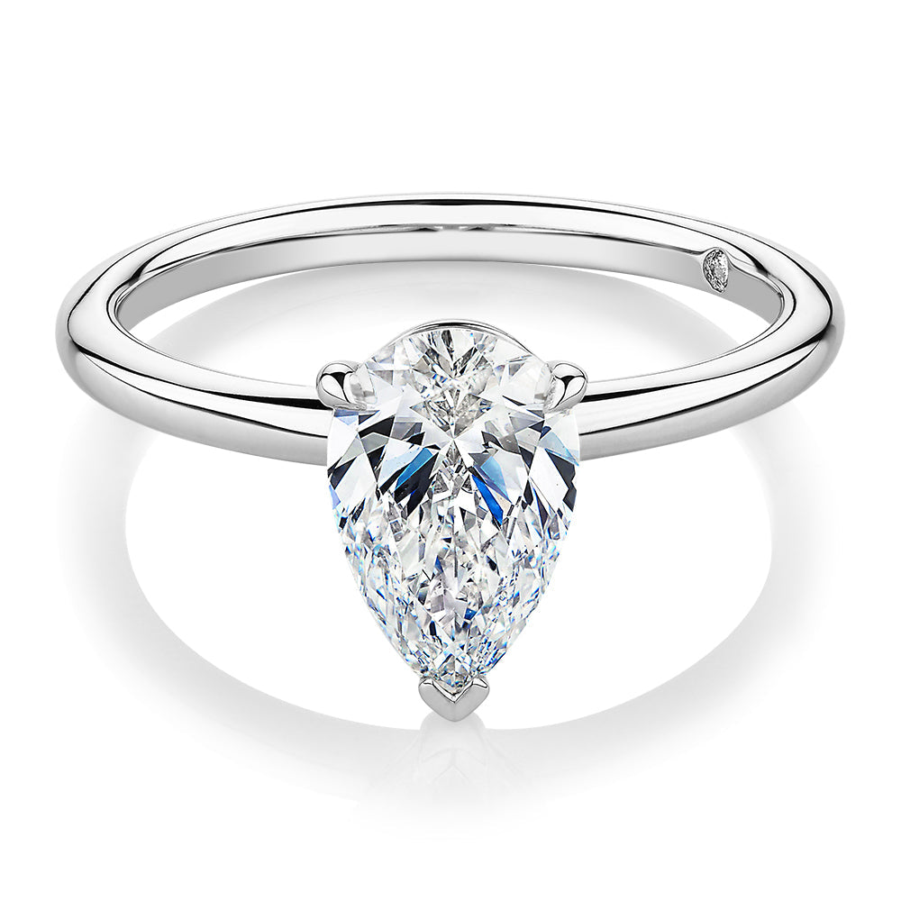 Signature Simulant Diamond 1.50 carat* pear solitaire engagement ring in 10 carat white gold