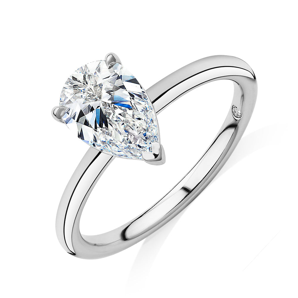 Signature Simulant Diamond 1.50 carat* pear solitaire engagement ring in 10 carat white gold