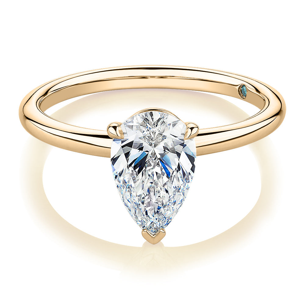 Premium Certified Lab-Grown Diamond, 1.50 carat pear solitaire engagement ring in 14 carat yellow gold