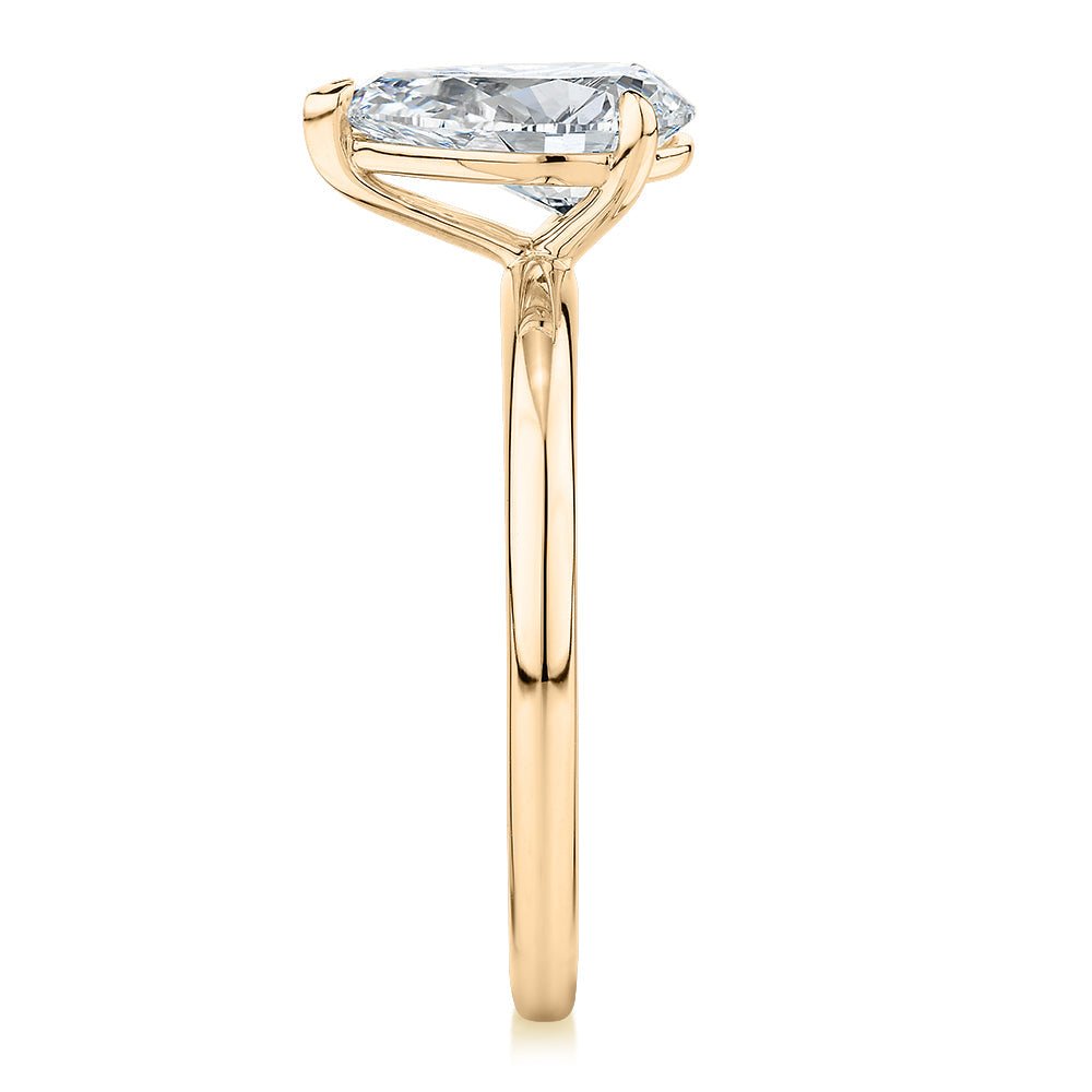 Premium Certified Lab-Grown Diamond, 1.50 carat pear solitaire engagement ring in 14 carat yellow gold