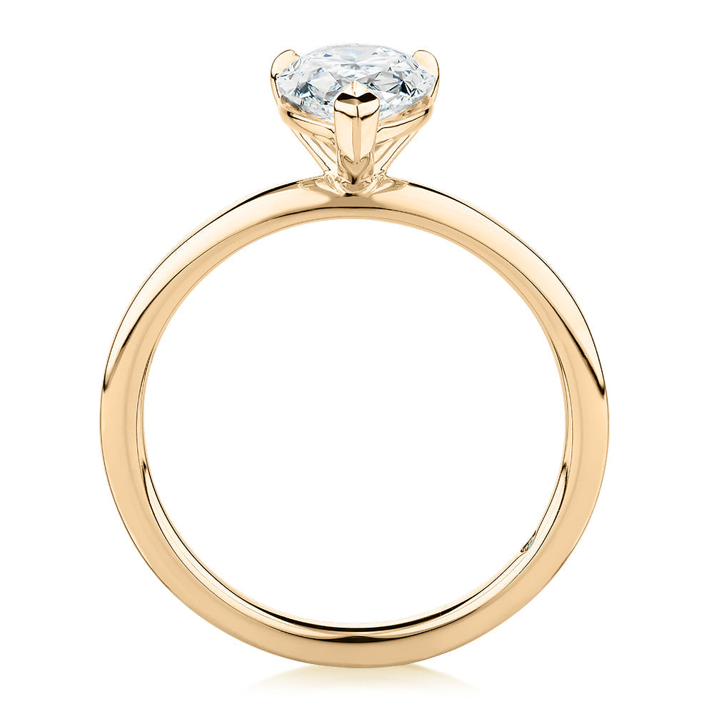 Premium Certified Lab-Grown Diamond, 1.50 carat pear solitaire engagement ring in 14 carat yellow gold