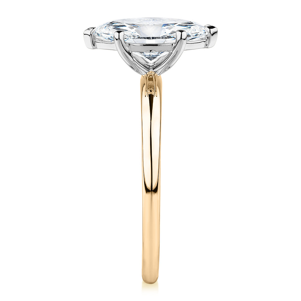 Signature Simulant Diamond 1.50 carat* marquise solitaire engagement ring in 10 carat yellow and white gold