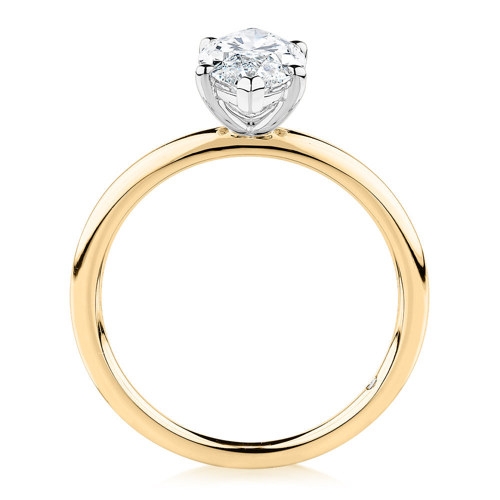 Signature Simulant Diamond 1.50 carat* marquise solitaire engagement ring in 10 carat yellow and white gold