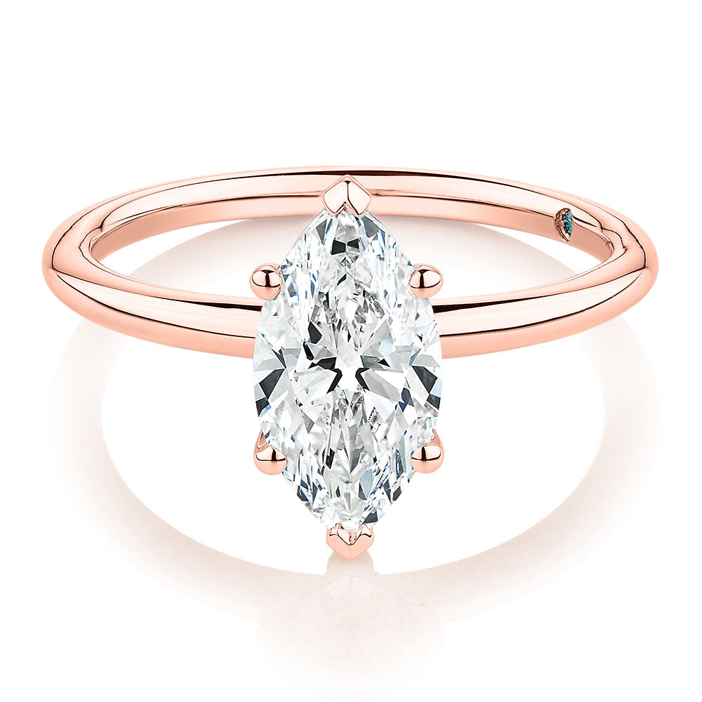 Premium Certified Lab-Grown Diamond, 1.50 carat marquise solitaire engagement ring in 14 carat rose gold