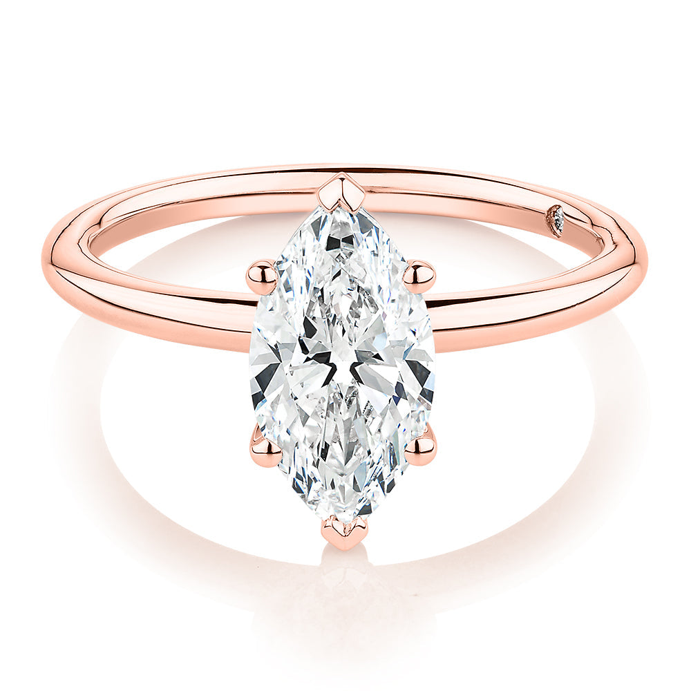Signature Simulant Diamond 1.50 carat* marquise solitaire engagement ring in 10 carat rose gold