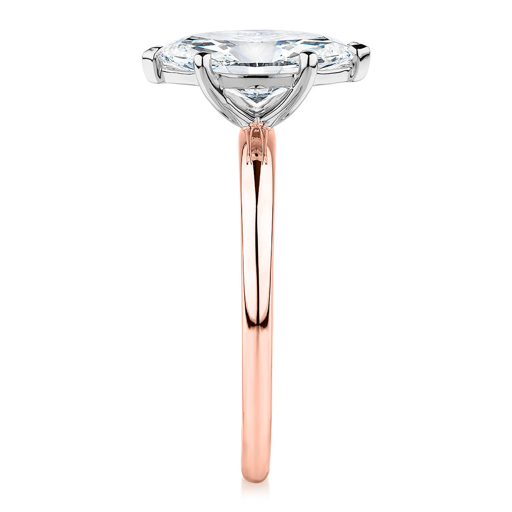 Premium Certified Lab-Grown Diamond, 1.50 carat marquise solitaire engagement ring in 14 carat rose and white gold
