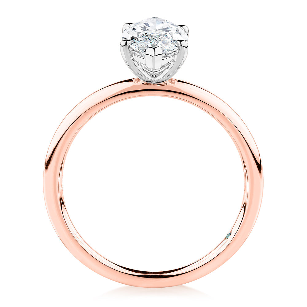 Premium Certified Lab-Grown Diamond, 1.50 carat marquise solitaire engagement ring in 14 carat rose and white gold